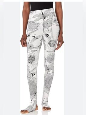 NORMA KAMALIHigh-Waist White Floral Print Stirrup Leggings. XXS worn once